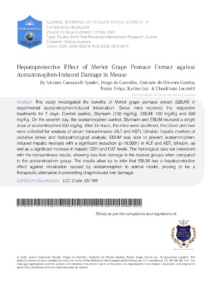 Hepatoprotective Effect of Merlot Grape Pomace Extract Against Acetaminophen Induced Damage in Mouse
