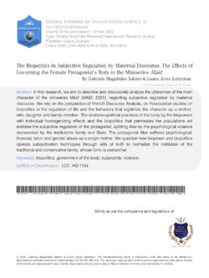 The Biopolitics in Subjective Regulation by Maternal Discourse: The Effects of Governing the Female Protagonists Body in the Miniseries Maid