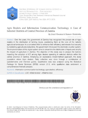 Agro Dealers and Information Communication Technology A Case of Selected Districts of Central Province of Zambia.