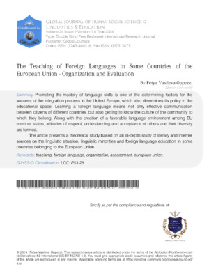 The Teaching of Foreign Languages in Some Countries of the European Union - Organization and Evaluation
