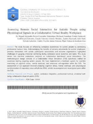 Assessing Remote Social Interaction for Autistic People Using Physiological Signals in a Collaborative Virtual Reality Workplace