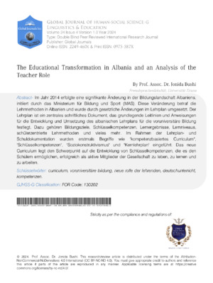The Educational Transformation in Albania and an Analysis of the Teacher Role