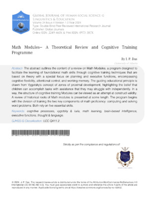 Math Modules: A Theoretical Review and Cognitive Training Programme