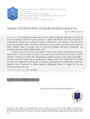 Towards a Self-Reliant India: Closing the Saving Investment Gap