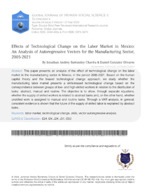 Effects of Technological Change on the Labor Market in Mexico: An Analysis of Autoregressive Vectors for the Manufacturing Sector, 2005-2021