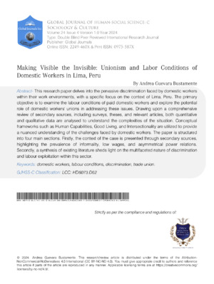 Making Visible the Invisible: Unionism and Labor Conditions of Domestic Workers in Lima, Peru