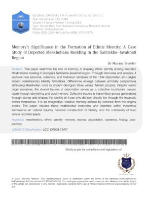 Memorys Significance in the Formation of Ethnic Identity: A Case Study of Deported  Meskhetians Residing in the Samtskhe-Javakheti Region