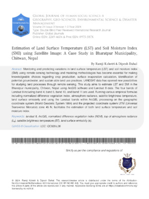 Estimation of Land  Surface  Temperature (LST) and Soil  Moisture  Index (SMI) using  Satellite  Image:  A Case Study in BharatpurMunicipality, Chitwan, Nepal
