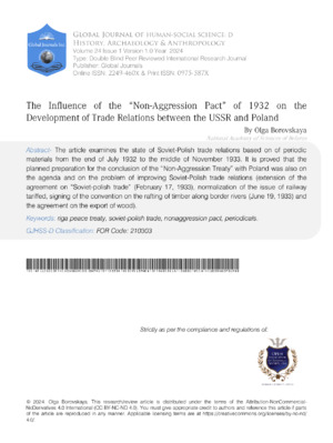 The Influence of the "Non-Aggression Pact" of 1932 on the Development of  Trade Relations between the USSR and Poland