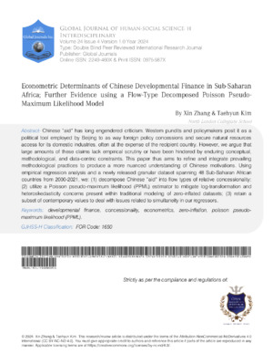 Econometric Determinants of Chinese Developmental Finance in Sub-Saharan Africa; Further Evidence Using a Flow-Type Decomposed Poisson Pseudo-Maximum Likelihood Model