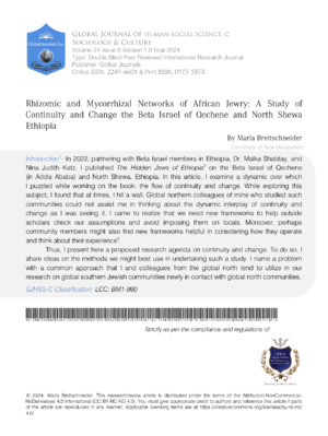 Rhizomic and Mycorrhizal Networks of African Jewry:  A Study of Continuity and Change The Beta Israel of Qechene and North Shewa Ethiopia