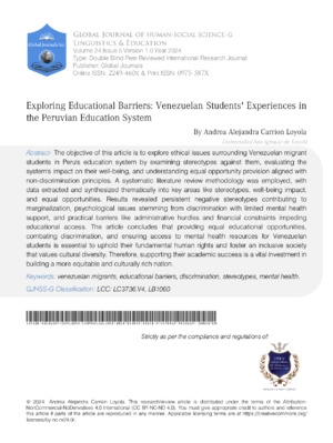 Exploring Educational Barriers: Venezuelan Students Experiences in the Peruvian Education System