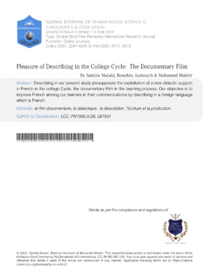 Pleasure of Describing in the College Cycle: The Documentary Film