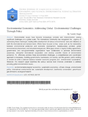Environmental Economics: Addressing Global Environmental Challenges through Policy
