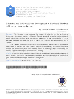 E-learning and the Professional Development of University Teachers in Morocco: Literature Review
