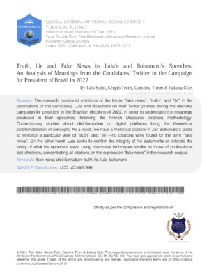 Truth, Lie, and Fake News in Lula's and Bolsonaro's Speeches: An Analysis of Meanings from the Candidates' Twitter in the Campaign for President of Brazil in 2022