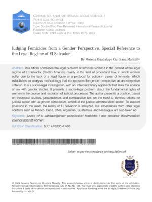 Judging Femicides from a Gender Perspective: Special Reference to the Legal Regime of El Salvador