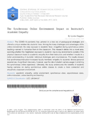 The Synchronous Online Environment: Impact on Instructor's Academic Empathy