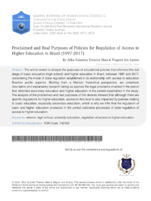 Proclaimed and Real Purposes of Policies for Regulation of Access to Higher Education in  Brazil (1997-2017)