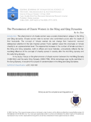 The Phenomenon of Chaste Women in the Ming and Qing Dynasties