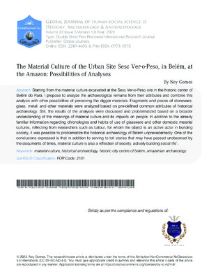 The Material Culture of The Urban Site Sesc Ver-O-Peso, in Belém, at The Amazon:  Possibilities of Analyses