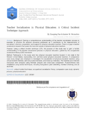 Teacher Socialization in Physical Education: A Critical Incident Technique Approach