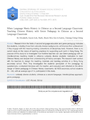 When Language Meet History in Chinese as a Second Language Classroom: Teaching Chinese History with Genre Pedagogy in Chinese as a Second Language Classroom
