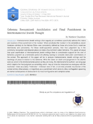 Gehenna Reexamined: Annihilation and Final Punishment in Intertestamental Jewish Thought