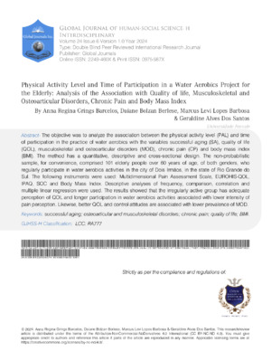 Physical Activity Level and Time of Participation in a Water Aerobics Project for the Elderly: Analysis of the Association with Quality of Life, Musculoskeletal and Osteoarticular Disorders, Chronic Pain, and Body Mass Index