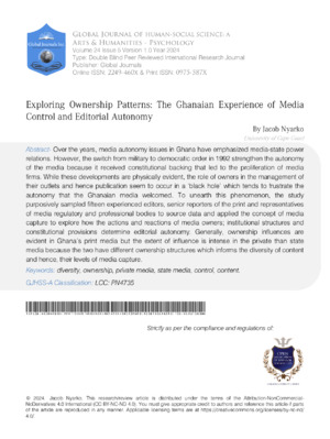 Exploring Ownership Patterns: The Ghanaian Experience of Media Control and Editorial Autonomy