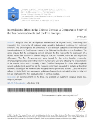 Interreligious Ethics in the Chinese Context: A Comparative Study of the Ten Commandments and the Five Precepts