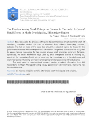 Tax Evasion Among Small Enterprise Owners in Tanzania: A Case of Retail Shops in Moshi Municipality, Kilimanjaro Region