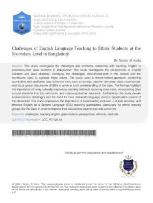 Challenges of English Language Teaching to Ethnic Students at the Secondary Level in Bangladesh