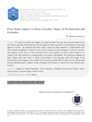 From Homo Sapiens to Homo Excultus: Stages of Development and Formation