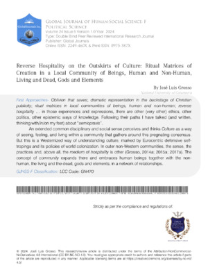 Reverse Hospitality on the Outskirts of Culture: Ritual Matrices of Creation in a Local Community of Beings, Human and Non-Human, Living and Dead, Gods and Elements