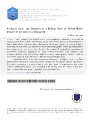 Evidence about the Existence of a Hiding Place on Mount Horeb Related to the Temple of Jerusalem