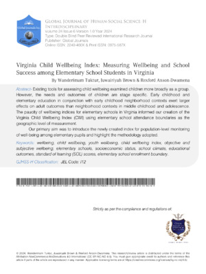 Virginia Child Wellbeing Index: Measuring Wellbeing and School Success Among Elementary School Students in Virginia