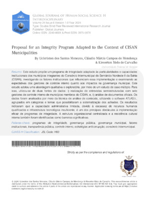 Proposal for an Integrity Program Adapted to the Context of CISAN Municipalities