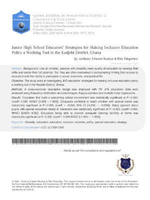 Junior High School Educators' Strategies for Making Inclusive Education Policy a Working Tool in the Kadjebi District, Ghana