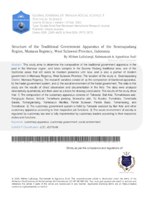 Structure of the Traditional Government apparatus of the Sesenapadang Region, Mamasa Regency, West Sulawesi Province,  Indonesia