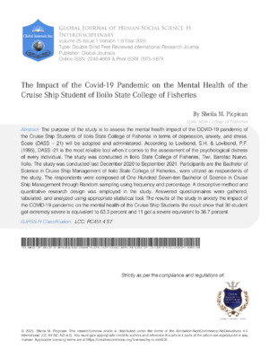 The Impact of the COVID-19 Pandemic on the Mental Health of Cruise Ship Students at Iloilo State College of Fisheries