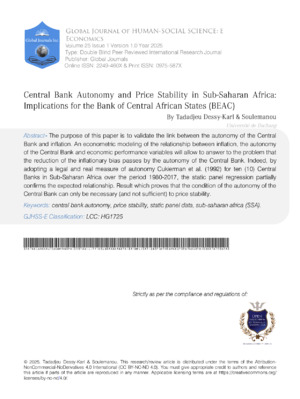 Central Bank Autonomy and Price Stability in Sub-Saharan Africa: Implications for the Bank of Central African States (BEAC)