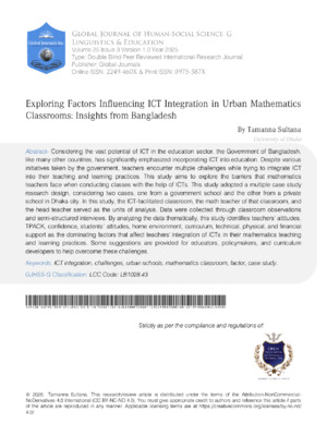 Exploring Factors Influencing ICT Integration in Urban Mathematics Classrooms: Insights from Bangladesh