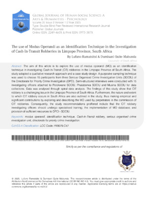 The Use of Modus Operandi as an Identification Technique in the Investigation of Cash-In-Transit Robbery in Limpopo Province, South Africa