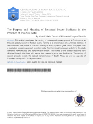 The Purpose and Meaning of Renamed Soccer Stadiums in the Province of KwaZulu-Natal