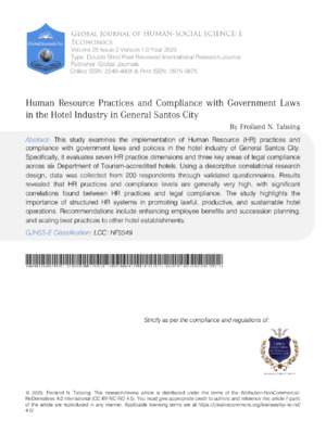 Human Resource Practices Implementation and Compliance with Laws and Policies of the Hotel Industry in General Santos City