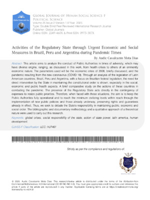 Activities of the Regulatory State Through Urgent Economic and Social Measures in Brazil, Peru, and Argentina During Pandemic Times