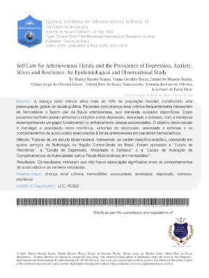 Self-Care for Arteriovenous Fistula and the Prevalence of Depression, Anxiety, Stress and Resilience: An Epidemiological and Observational Study