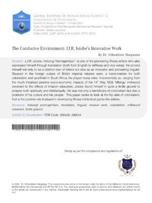 The Conducive Environment: J.J.R. Jolobe's Innovative Work