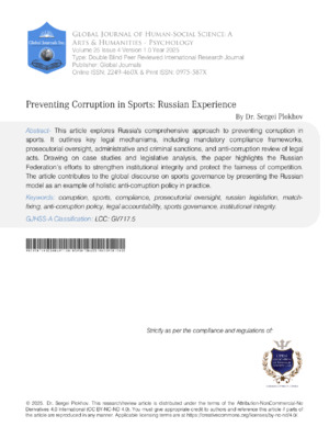 Preventing Corruption in Sports: Russian Experience